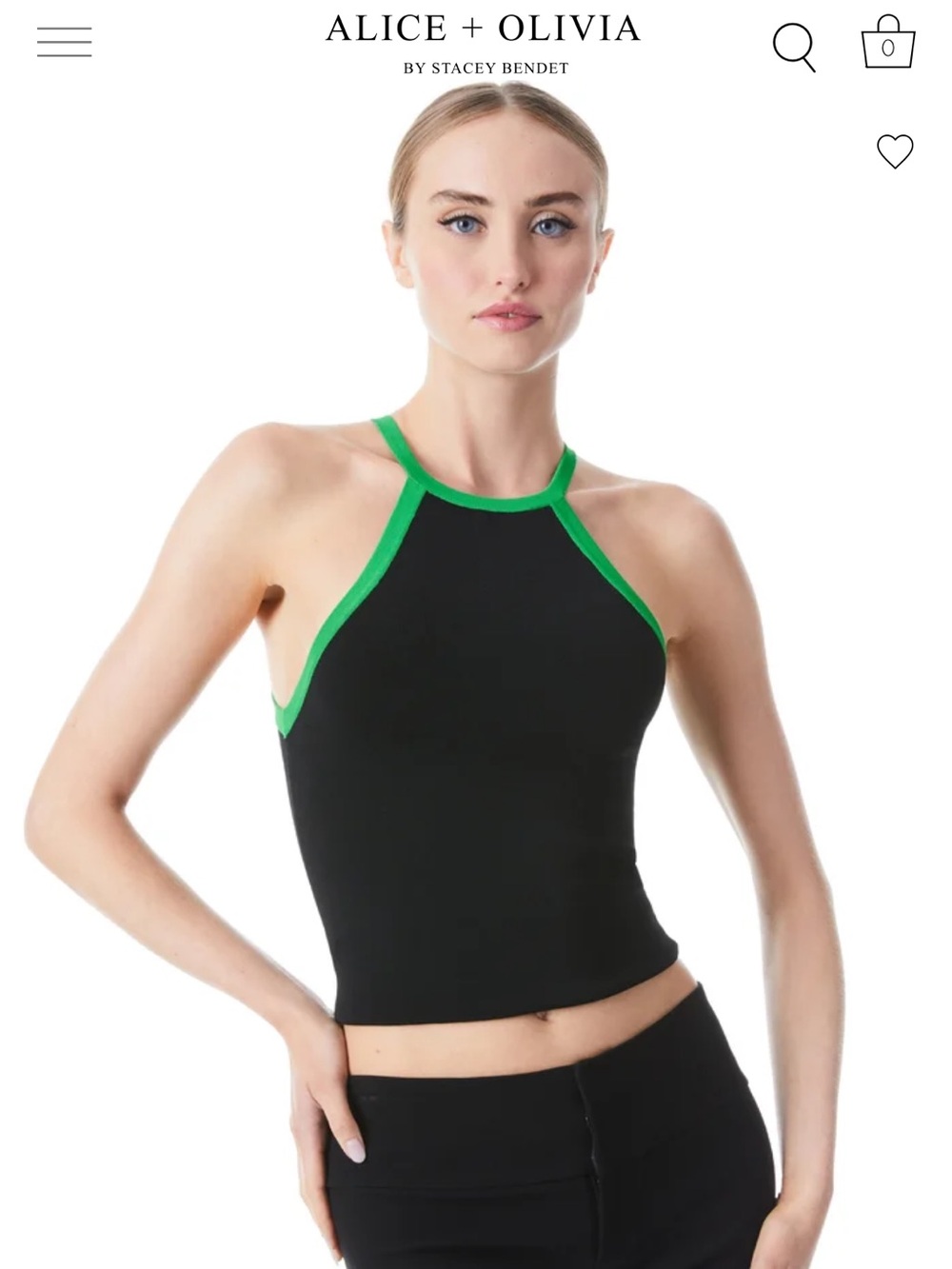alice + olivia Heidi Black Halter with Bright Green Trim